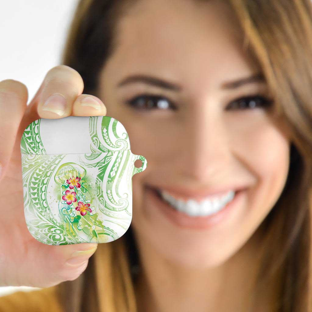 Summer Green Polynesian Jellyfish AirPods Case Watercolor Glows - Polynesian Pride