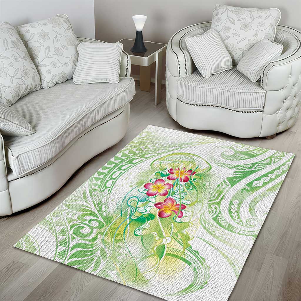 Summer Green Polynesian Jellyfish Area Rug Watercolor Glows - Polynesian Pride