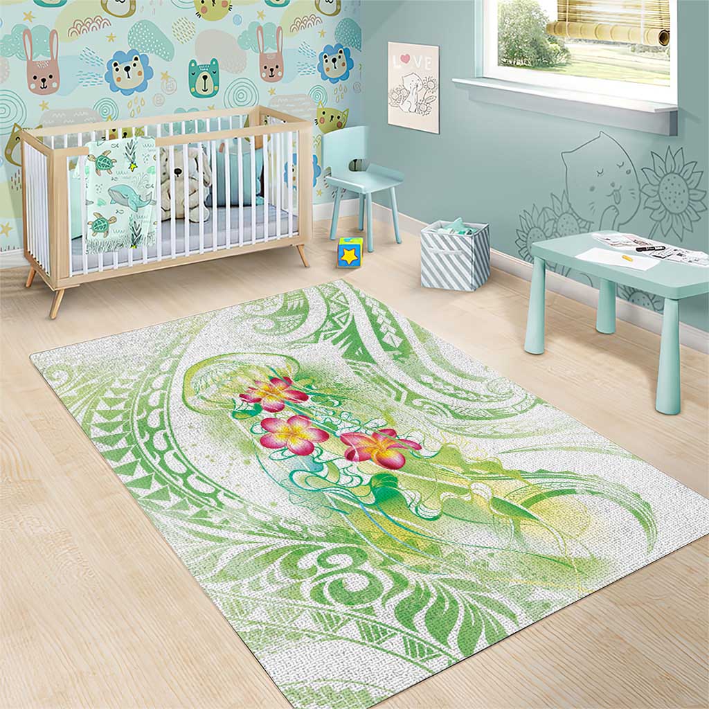 Summer Green Polynesian Jellyfish Area Rug Watercolor Glows - Polynesian Pride
