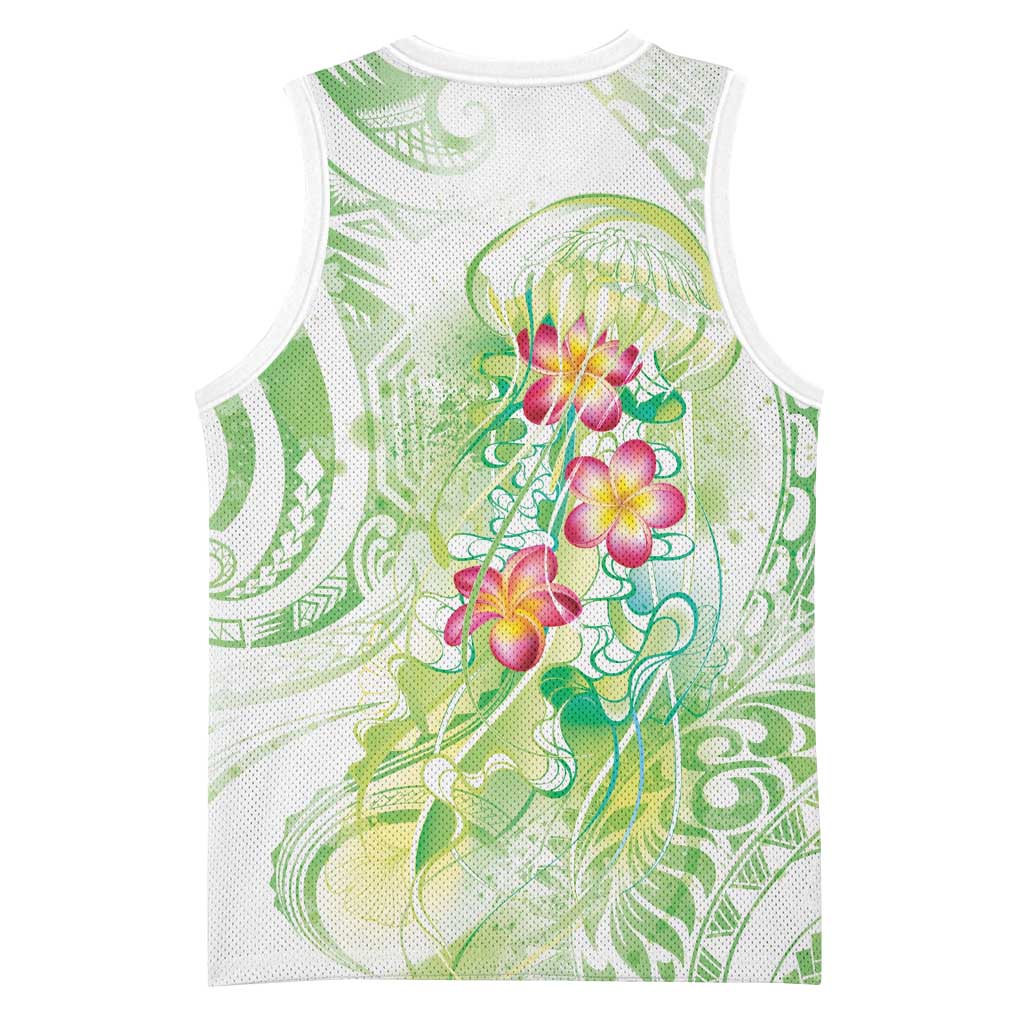 Summer Green Polynesian Jellyfish Basketball Jersey Watercolor Glows - Polynesian Pride