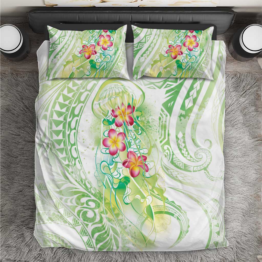 Summer Green Polynesian Jellyfish Bedding Set Watercolor Glows - Polynesian Pride
