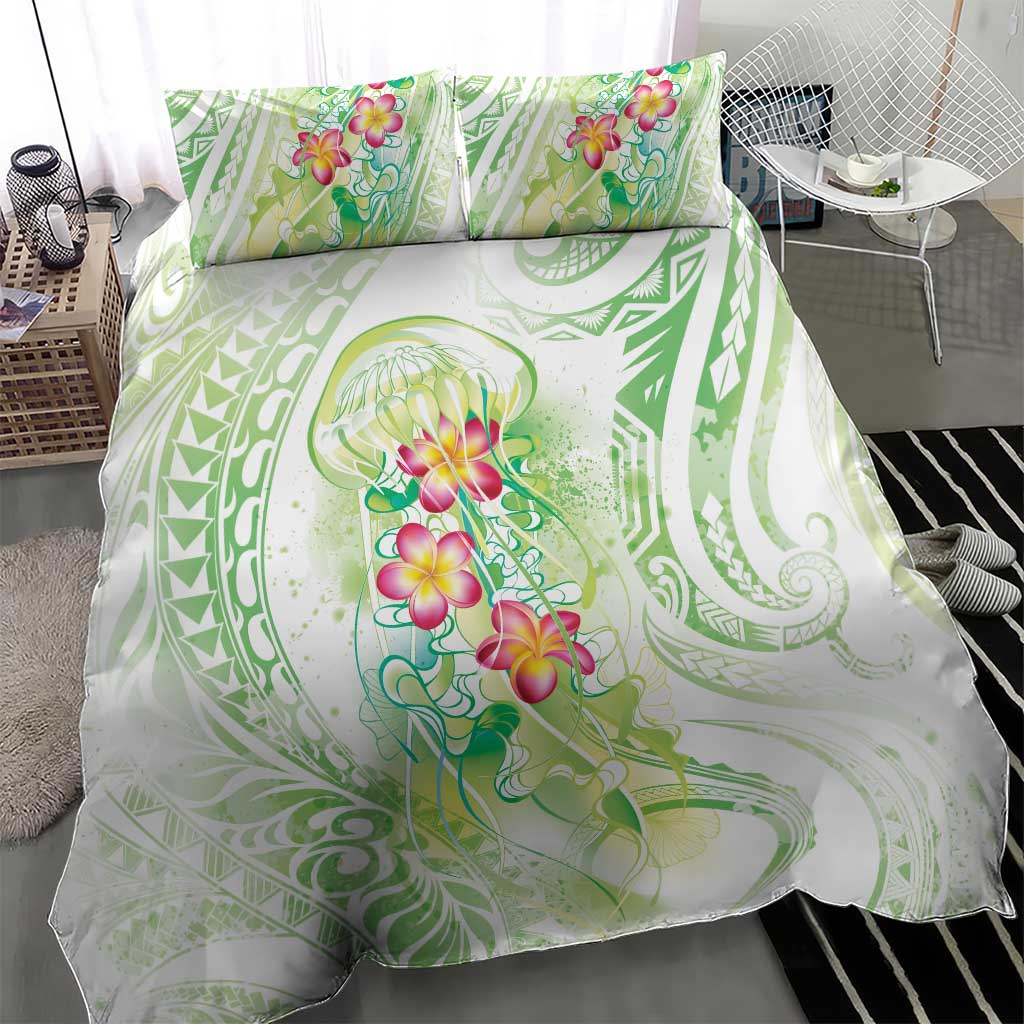 Summer Green Polynesian Jellyfish Bedding Set Watercolor Glows - Polynesian Pride
