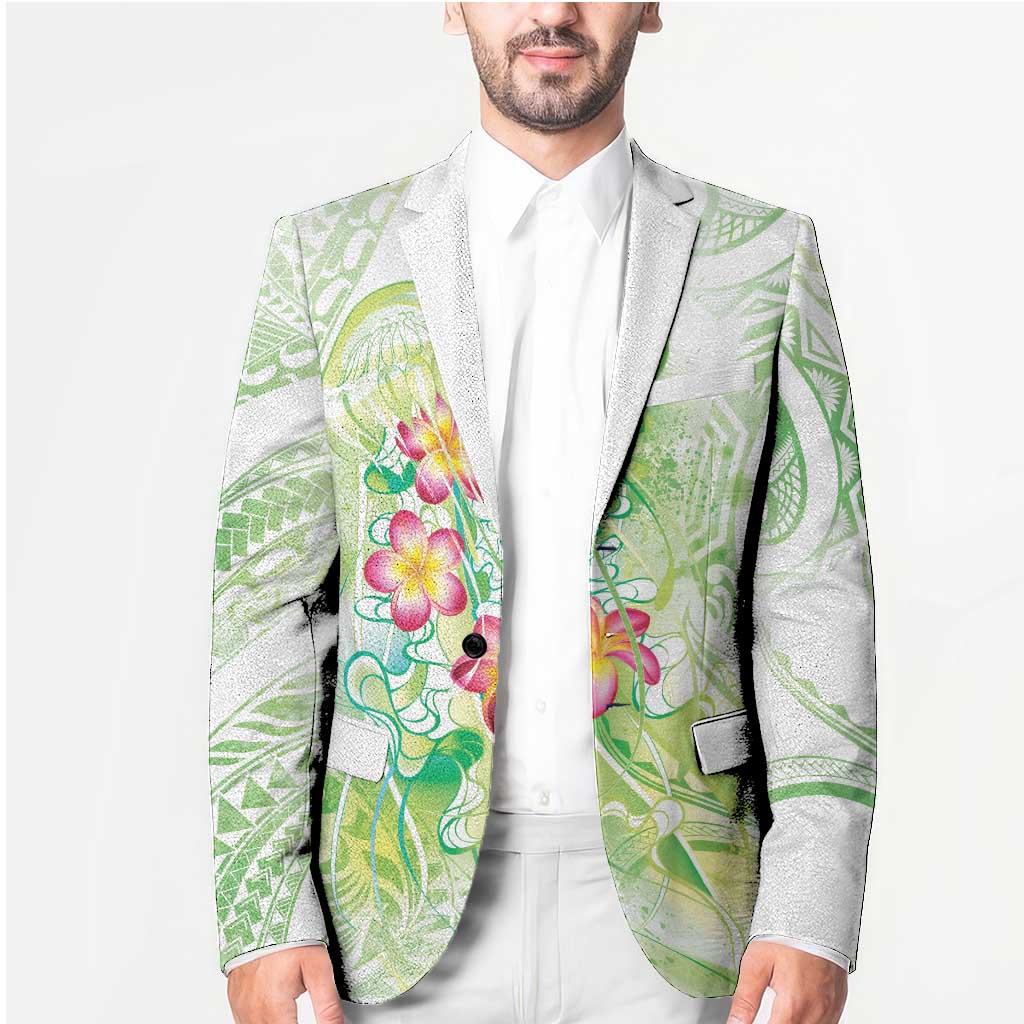 Summer Green Polynesian Jellyfish Blazer Watercolor Glows - Polynesian Pride