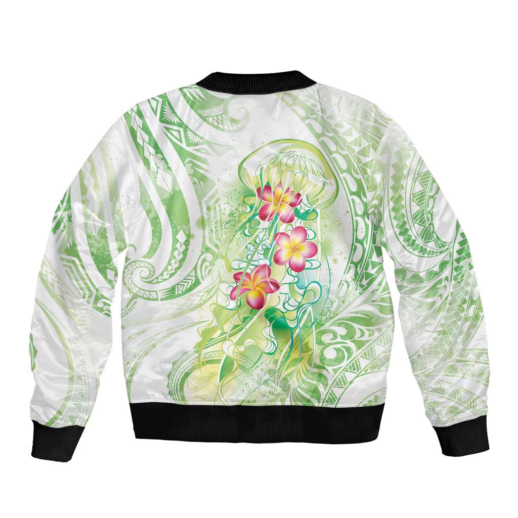 Summer Green Polynesian Jellyfish Bomber Jacket Watercolor Glows - Polynesian Pride