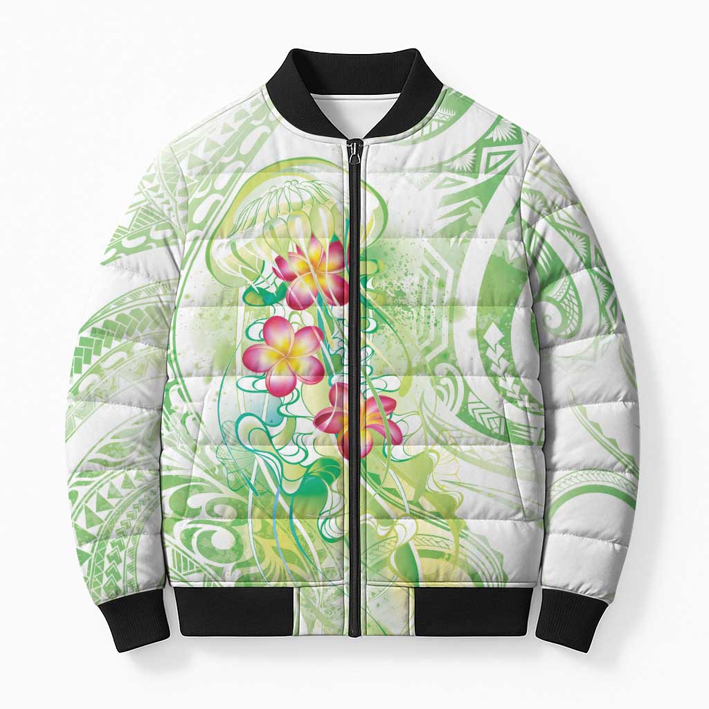 Summer Green Polynesian Jellyfish Bomber Puffer Jacket Watercolor Glows - Polynesian Pride