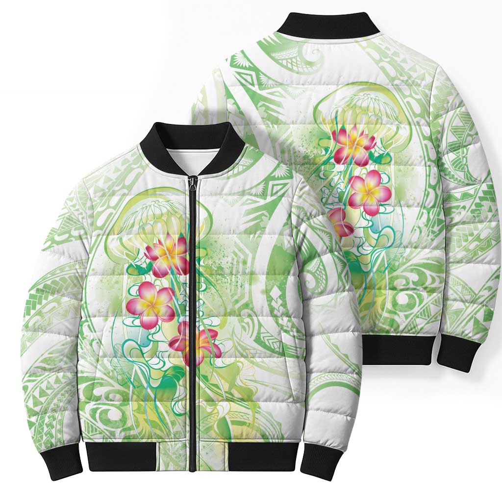 Summer Green Polynesian Jellyfish Bomber Puffer Jacket Watercolor Glows - Polynesian Pride