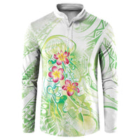 Summer Green Polynesian Jellyfish Button Sweatshirt Watercolor Glows - Polynesian Pride