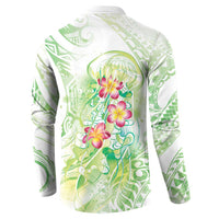 Summer Green Polynesian Jellyfish Button Sweatshirt Watercolor Glows - Polynesian Pride