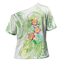 Summer Green Polynesian Jellyfish Cross Shoulder Shirt Watercolor Glows - Polynesian Pride