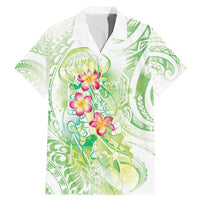 Summer Green Polynesian Jellyfish Family Matching Mermaid Dress and Hawaiian Shirt Watercolor Glows LT7 Dad's Shirt - Short Sleeve Light Green - Polynesian Pride