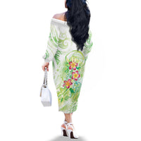 Summer Green Polynesian Jellyfish Family Matching Off The Shoulder Long Sleeve Dress and Hawaiian Shirt Watercolor Glows - Polynesian Pride