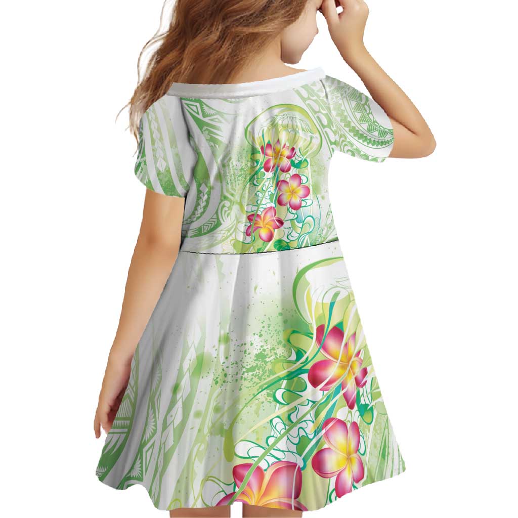 Summer Green Polynesian Jellyfish Family Matching Off Shoulder Maxi Dress and Hawaiian Shirt Watercolor Glows - Polynesian Pride