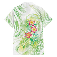 Summer Green Polynesian Jellyfish Family Matching Off Shoulder Short Dress and Hawaiian Shirt Watercolor Glows - Polynesian Pride