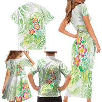 Summer Green Polynesian Jellyfish Family Matching Short Sleeve Bodycon Dress and Hawaiian Shirt Watercolor Glows LT7 - Polynesian Pride