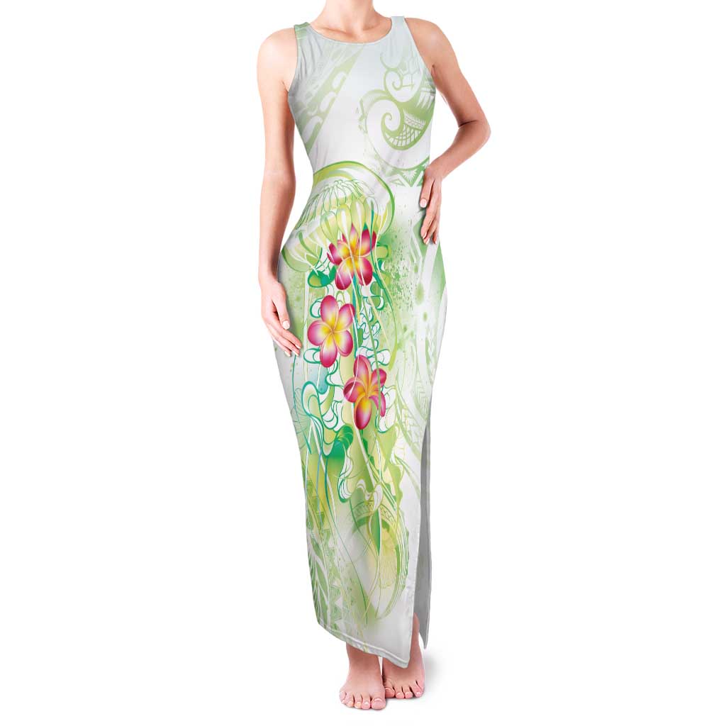 Summer Green Polynesian Jellyfish Family Matching Tank Maxi Dress and Hawaiian Shirt Watercolor Glows - Polynesian Pride