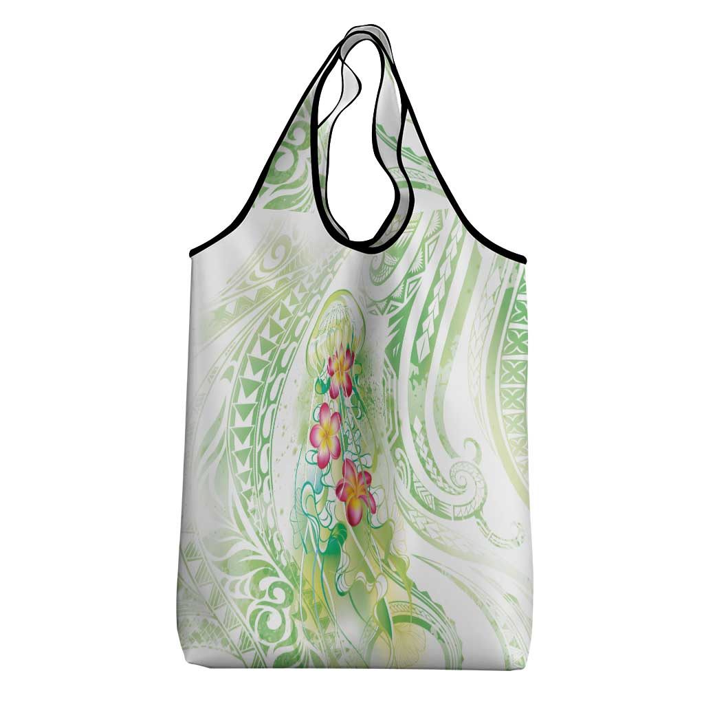 Summer Green Polynesian Jellyfish Grocery Bag Watercolor Glows - Polynesian Pride