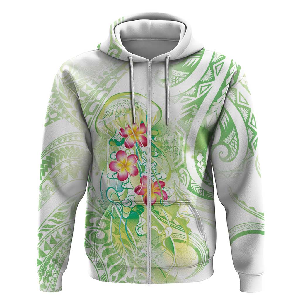 Summer Green Polynesian Jellyfish Hoodie Watercolor Glows - Polynesian Pride