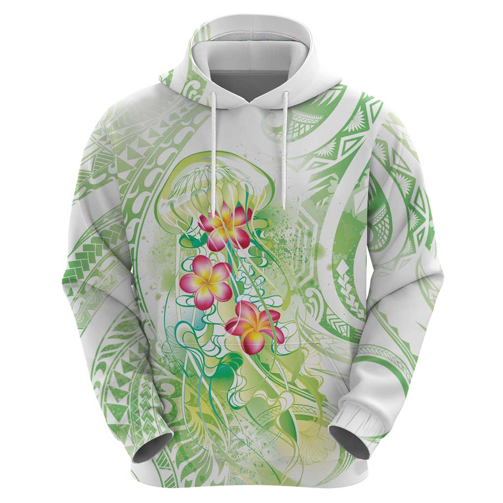 Summer Green Polynesian Jellyfish Hoodie Watercolor Glows - Polynesian Pride