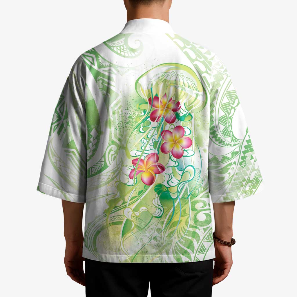 Summer Green Polynesian Jellyfish Kimono Watercolor Glows - Polynesian Pride