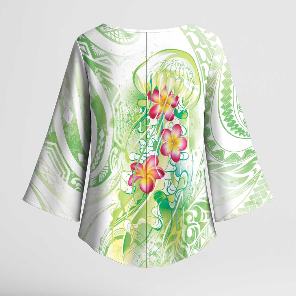Summer Green Polynesian Jellyfish Kimono Sleeve Blouse Watercolor Glows - Polynesian Pride