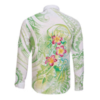 Summer Green Polynesian Jellyfish Long Sleeve Button Shirt Watercolor Glows - Polynesian Pride