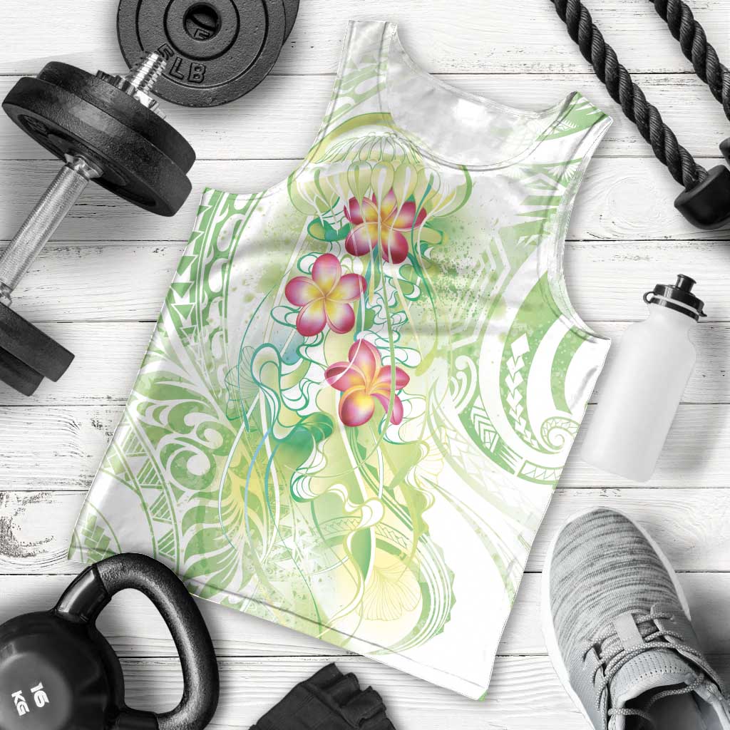 Summer Green Polynesian Jellyfish Men Tank Top Watercolor Glows - Polynesian Pride