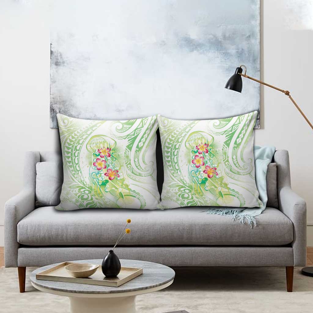 Summer Green Polynesian Jellyfish Pillow Cover Watercolor Glows - Polynesian Pride