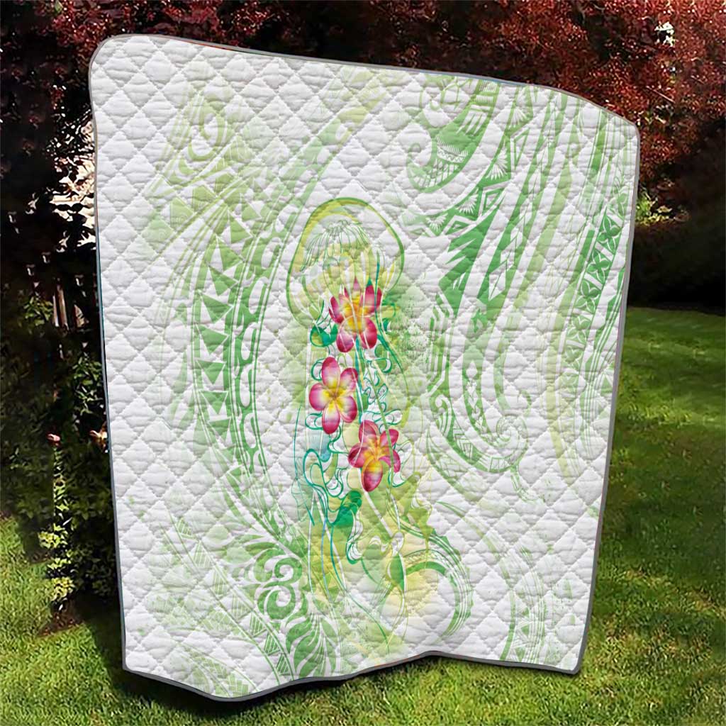 Summer Green Polynesian Jellyfish Quilt Watercolor Glows - Polynesian Pride