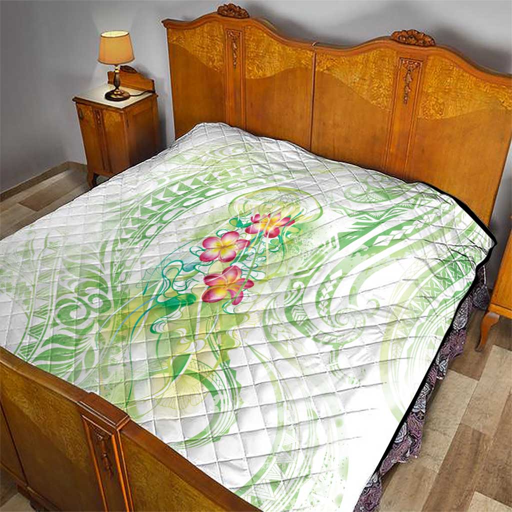 Summer Green Polynesian Jellyfish Quilt Watercolor Glows - Polynesian Pride