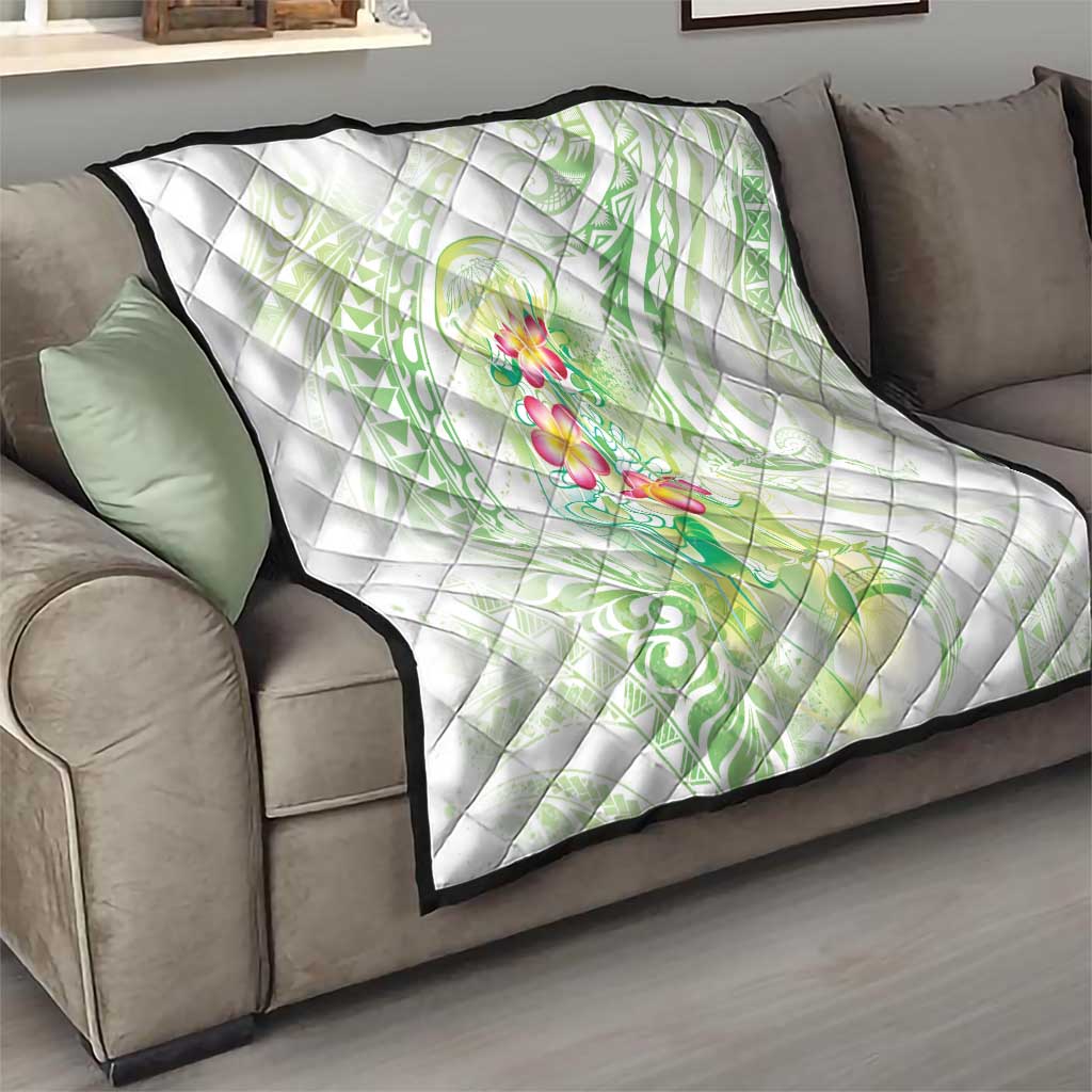 Summer Green Polynesian Jellyfish Quilt Watercolor Glows - Polynesian Pride