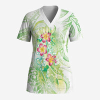 Summer Green Polynesian Jellyfish Scrub Top Watercolor Glows - Polynesian Pride