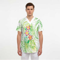Summer Green Polynesian Jellyfish Scrub Top Watercolor Glows - Polynesian Pride