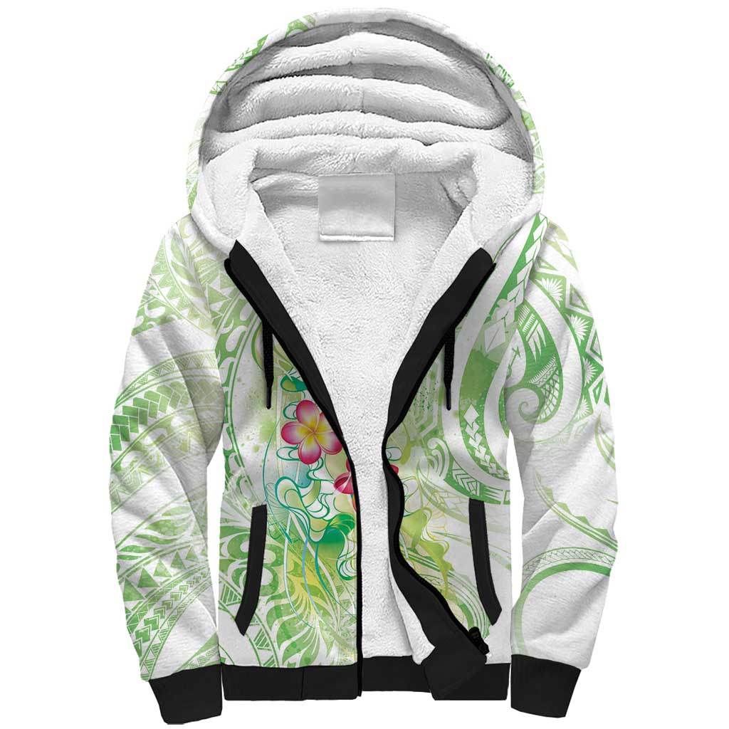 Summer Green Polynesian Jellyfish Sherpa Hoodie Watercolor Glows - Polynesian Pride