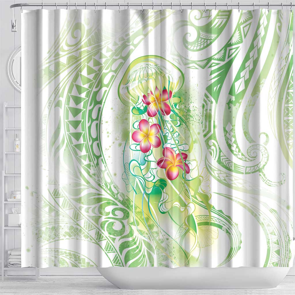 Summer Green Polynesian Jellyfish Shower Curtain Watercolor Glows - Polynesian Pride