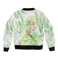 Summer Green Polynesian Jellyfish Sleeve Zip Bomber Jacket Watercolor Glows - Polynesian Pride