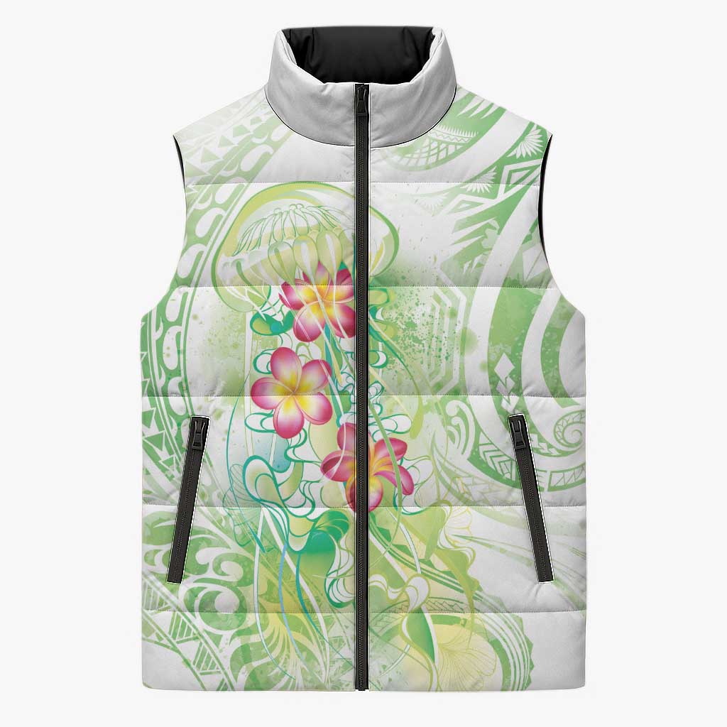 Summer Green Polynesian Jellyfish Sleeveless Puffer Jacket Watercolor Glows - Polynesian Pride