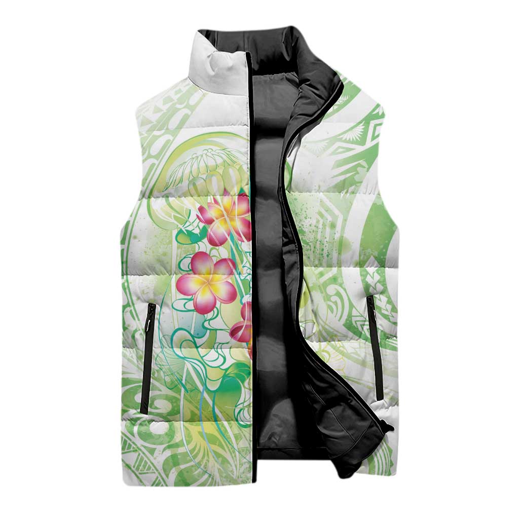 Summer Green Polynesian Jellyfish Sleeveless Puffer Jacket Watercolor Glows - Polynesian Pride