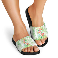 Summer Green Polynesian Jellyfish Slide Sandals Watercolor Glows - Polynesian Pride