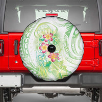 Summer Green Polynesian Jellyfish Spare Tire Cover Watercolor Glows - Polynesian Pride