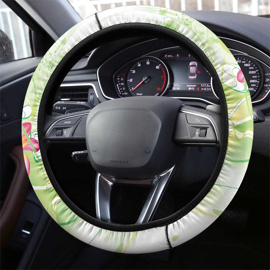 Summer Green Polynesian Jellyfish Steering Wheel Cover Watercolor Glows - Polynesian Pride