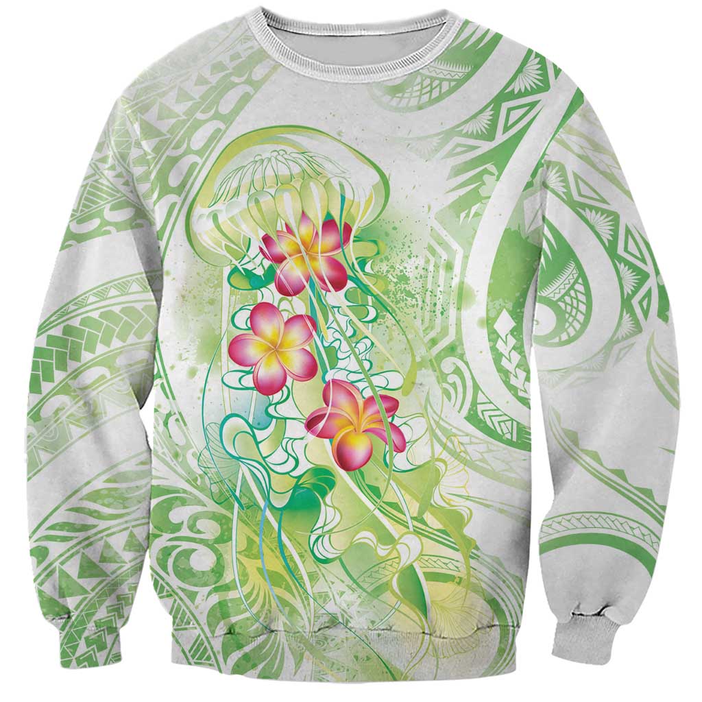 Summer Green Polynesian Jellyfish Sweatshirt Watercolor Glows - Polynesian Pride