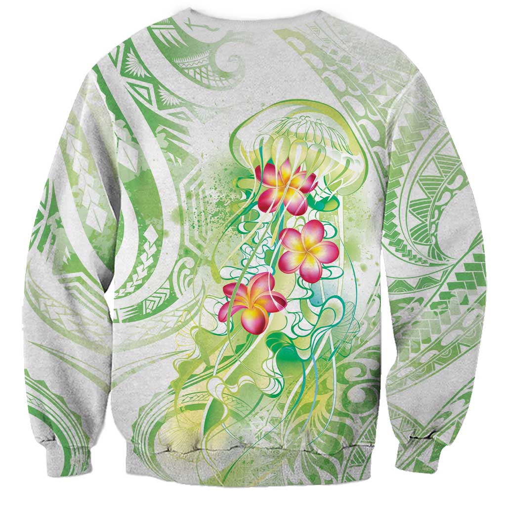 Summer Green Polynesian Jellyfish Sweatshirt Watercolor Glows - Polynesian Pride