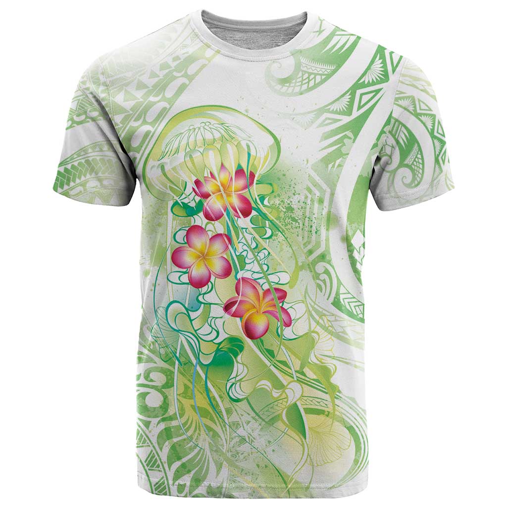 Summer Green Polynesian Jellyfish T Shirt Watercolor Glows - Polynesian Pride
