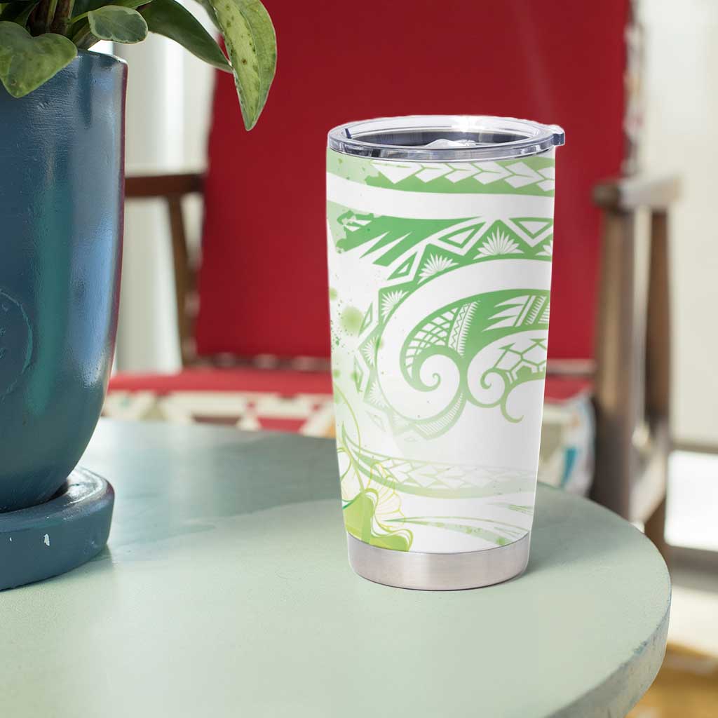 Summer Green Polynesian Jellyfish Tumbler Cup Watercolor Glows - Polynesian Pride