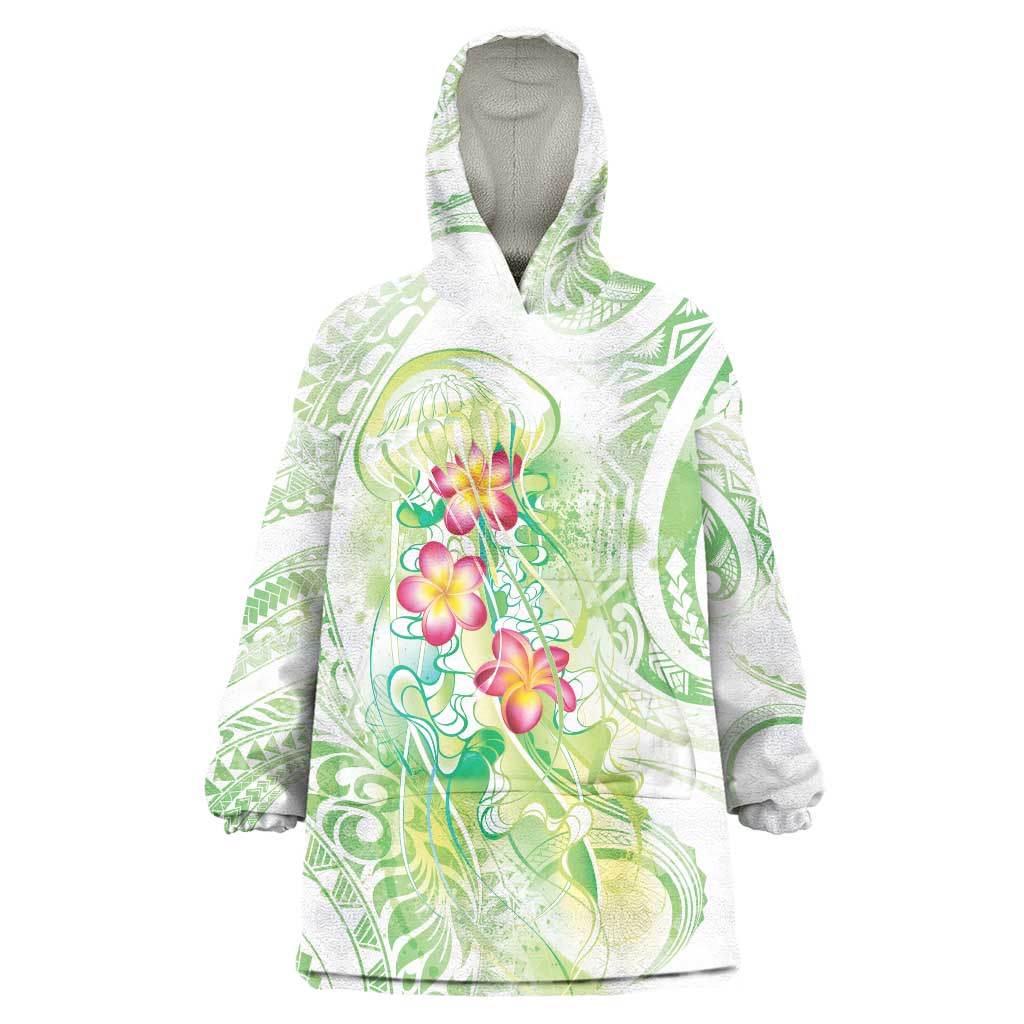 Summer Green Polynesian Jellyfish Wearable Blanket Hoodie Watercolor Glows - Polynesian Pride