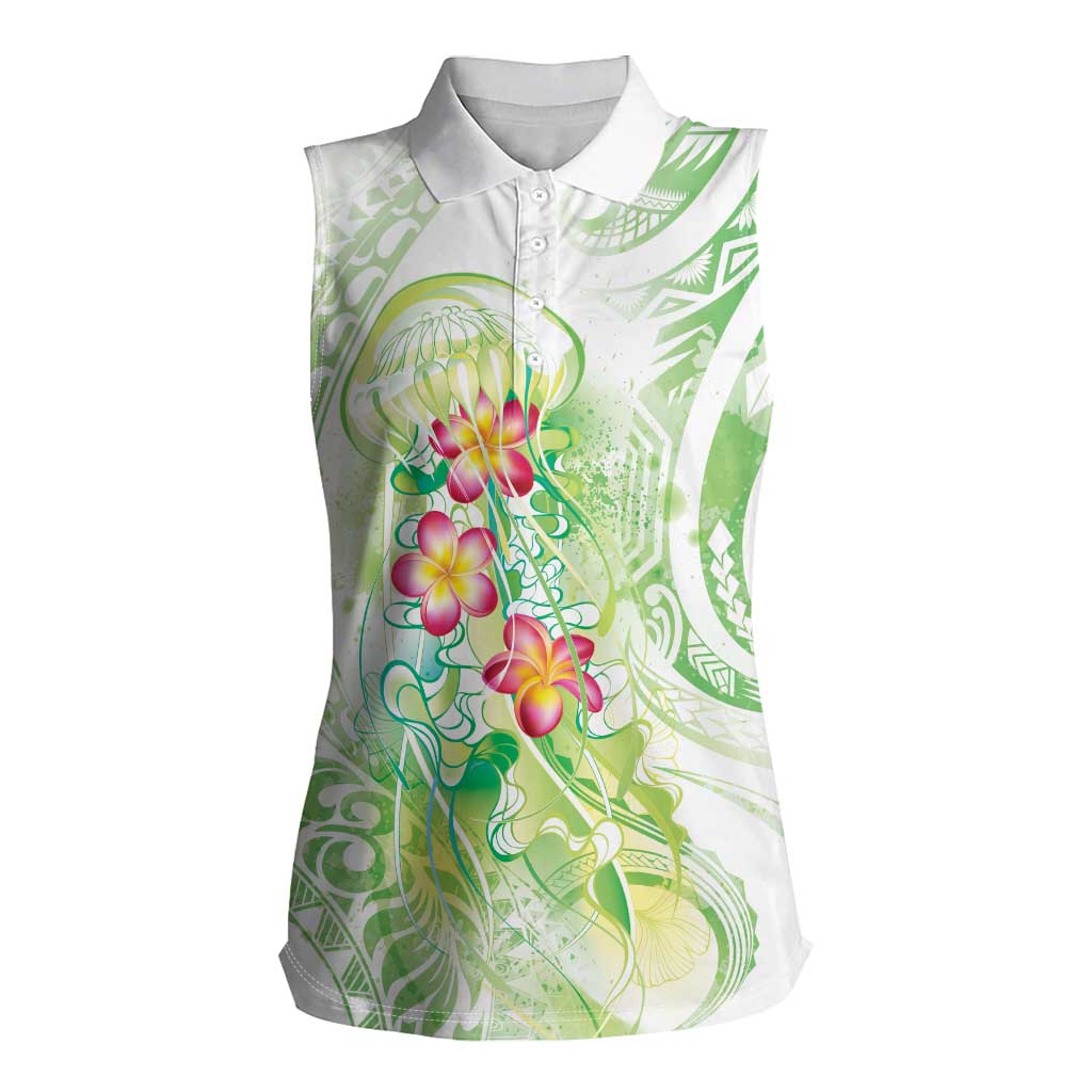 Summer Green Polynesian Jellyfish Women Sleeveless Polo Shirt Watercolor Glows - Polynesian Pride