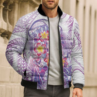 Lavender Polynesian Jellyfish Bomber Puffer Jacket Watercolor Glows - Polynesian Pride