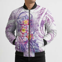 Lavender Polynesian Jellyfish Bomber Puffer Jacket Watercolor Glows - Polynesian Pride