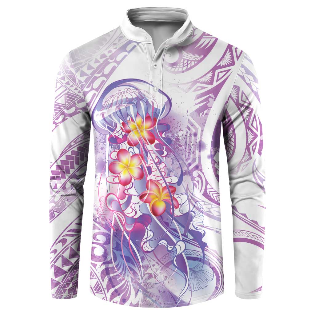 Lavender Polynesian Jellyfish Button Sweatshirt Watercolor Glows - Polynesian Pride