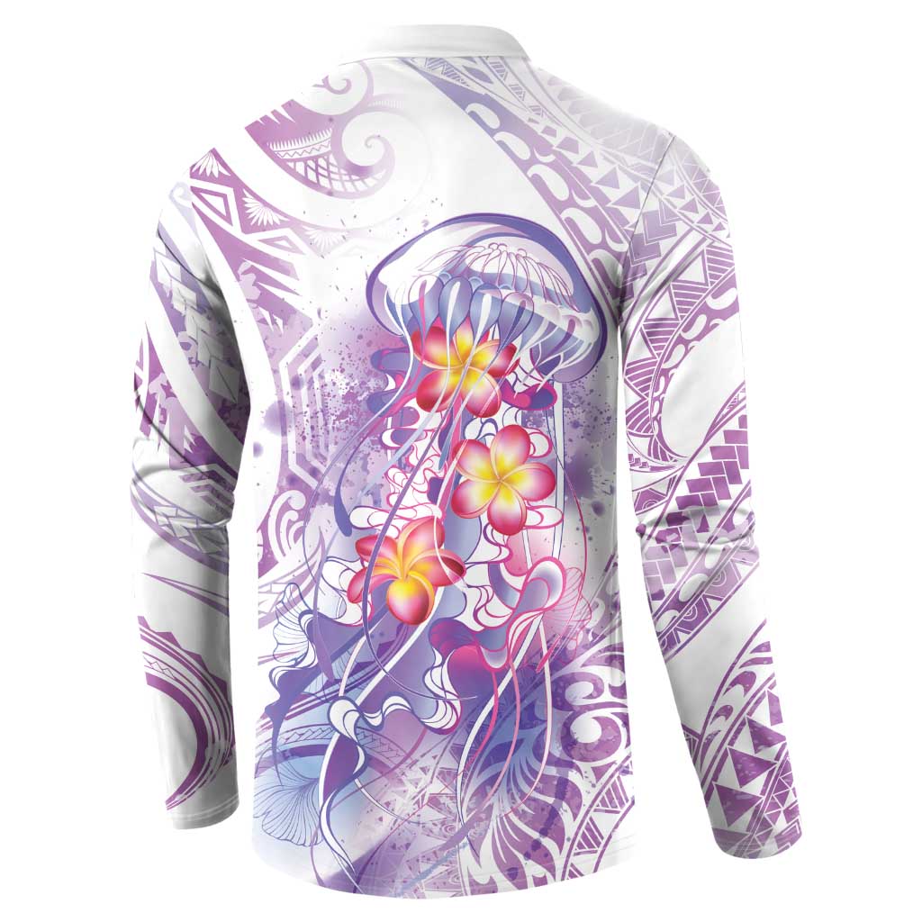 Lavender Polynesian Jellyfish Button Sweatshirt Watercolor Glows - Polynesian Pride